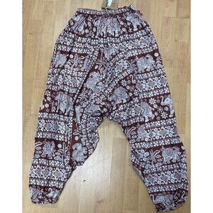 Hippie Elephants Harem Boho Brown Elastic Waist Women’s One Size Festival Pants